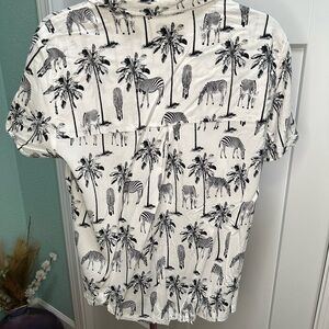 jane+delancey large zebra palm tree black/white button down womens safari zoo